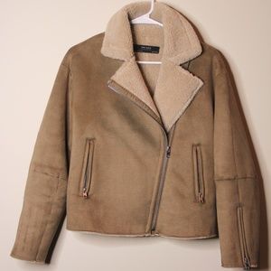 🦋 Zara Shearling/Suede Tan Jacket
